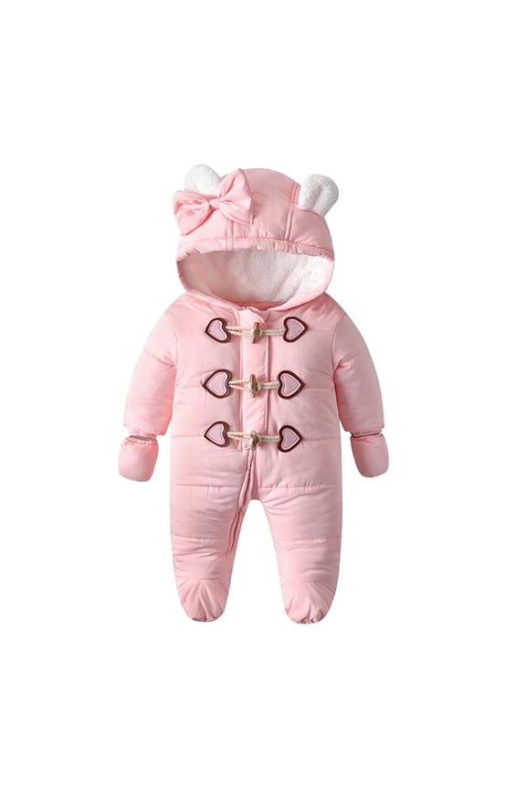 Kids Bear-Ear Quilted Snowsuit with Hooded Neckline, Toggle Closure, Themed Design Children's Clothing for Winter & Outdoor Wear Pink 6 Months