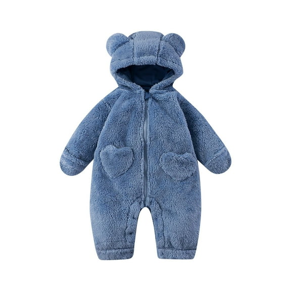AINIYS Kids Bear-Hooded Plush Romper with Heart Pockets Children's Clothing for Winter & Casual Wear Light Blue 9 Months