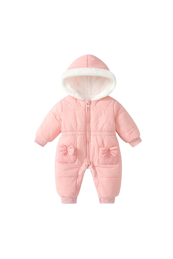 Kids Bow-Accented Snowsuit with Hood Children's Clothing for Winter & Outdoor Wear Pink 3 Months