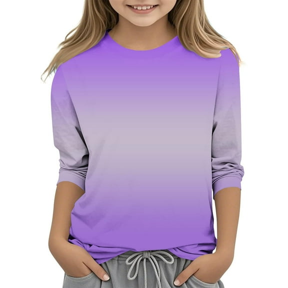 AINIYS Kids Children Fashion Clothes Round Neck Basic Tees T-Shirts for Boys Long Sleeve Gradient Color Casual Loose Pullover 4-5 Year Girls Vintage Fall and Spring Sweatshirt