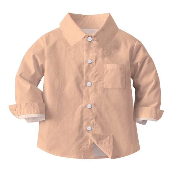 AINIYS Kids Collared Blouse Solid Color Shacket Jacket Casual Loose School Uniform Tops for Boys Long Sleeve Button Down 7 Years Girls Children Fashion Clothes Vintage Fall and Spring Shirts
