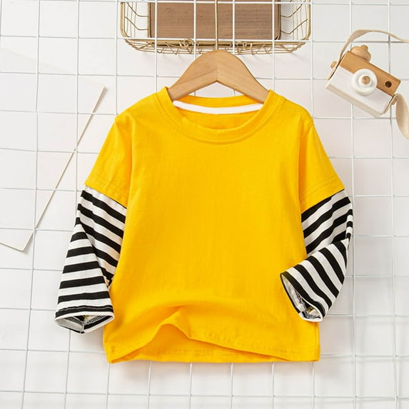 AINIYS Kids Color Block Children Fashion Clothes 4-5 Years Girls Round Neck Striped Patchwork Long Sleeve Casual Loose Pullover Basic Tees Vintage Fall and Spring Sweatshirt Tops for 2025