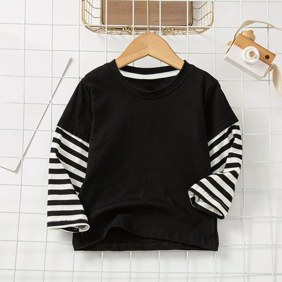 AINIYS Kids Color Block Children Fashion Clothes 4-5 Years Girls Round Neck Tops for 2025 Striped Patchwork Long Sleeve Casual Loose Pullover Vintage Fall and Spring Sweatshirt Basic Tees