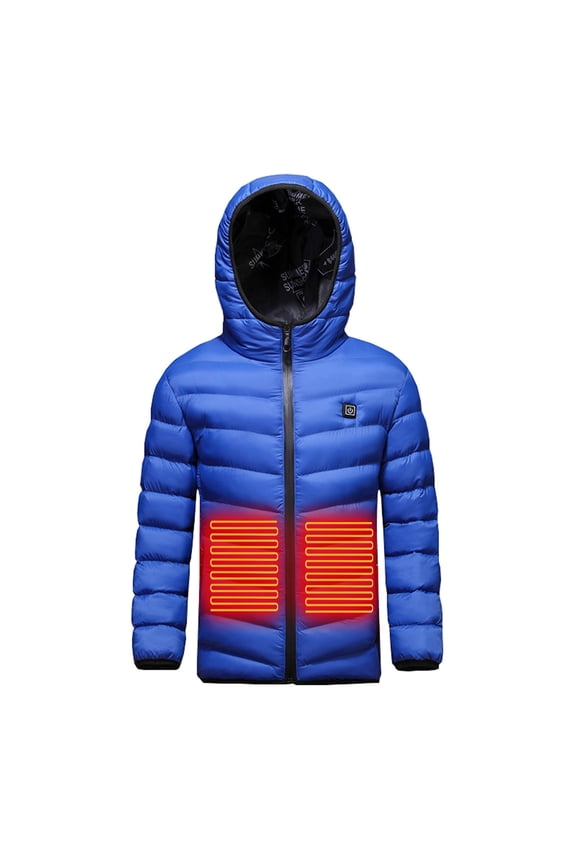 Kids' Heated Hooded Puffer Jacket with USB Heating Zones Zipper Closure Tech-Enabled Warm Coat for Winter Outdoor Cold Wear Blue 6 Years