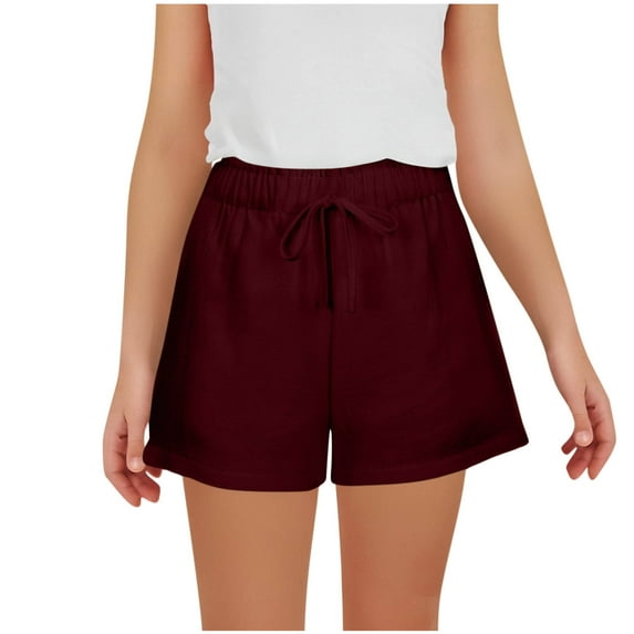 AINIYS Kids High Waisted Lounge Shorts Wide Waistband Cozy with Elastic Waist Closure for Home Relaxation and Sleepwear Wine 11 Years