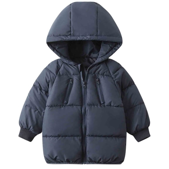 AINIYS Kids' Hooded Puffer Jacket with Zipper Closure Warm Quilted Coat for Winter Outdoor Daily Wear Navy 4-5 Years