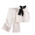 thumbnail image 1 of AINIYS Kids Long Sleeve Lapel Collar Button Closure Formal Stylish Three Piece Blazer Shirt And Bow Tie Set For Wedding Party Performance White 7 Years, 1 of 3