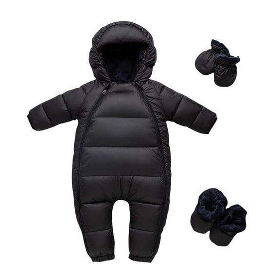 AINIYS Kids Padded Snowsuit Set with Hooded Neckline, Zip Closure, Warm Design with Booties Children's Clothing for Winter & Outdoor Wear Black 6 Months
