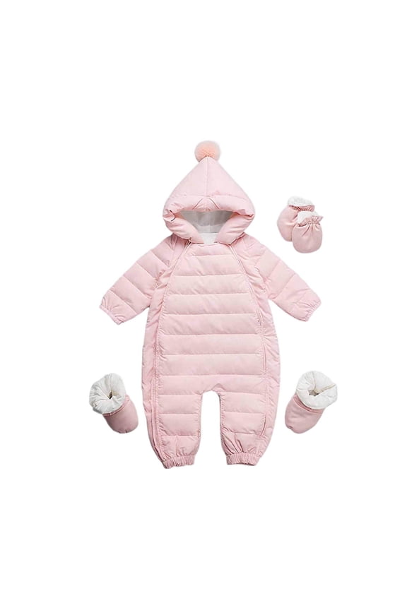 Kids Padded Snowsuit Set with Hooded Neckline, Zip Closure, Warm Design with Booties & Mitts Children's Clothing for Winter & Outdoor Wear Pink 0 Months