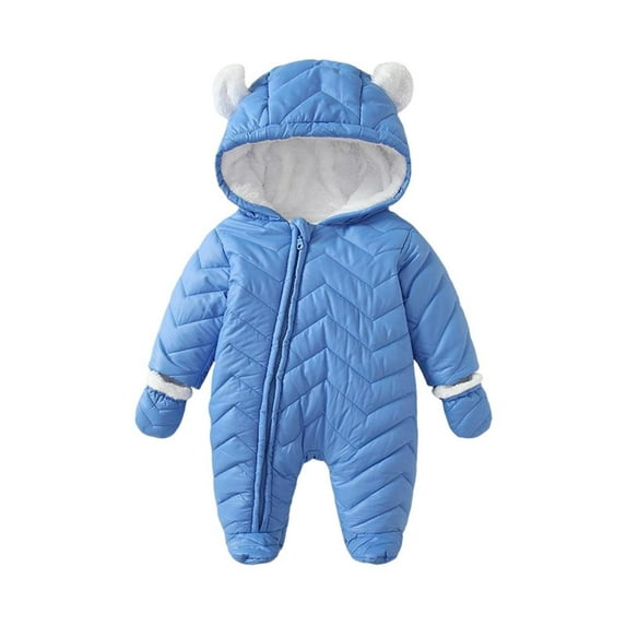 AINIYS Kids Quilted Snowsuit with Ear Hood & Mittens Children's Clothing for Winter & Outdoor Wear Blue 9 Months
