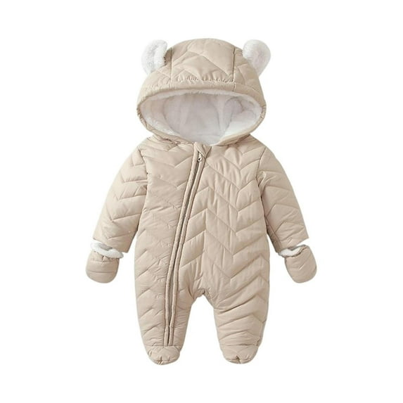 AINIYS Kids Quilted Snowsuit with Ear Hood & Mittens Children's Clothing for Winter & Outdoor Wear Khaki 3 Months