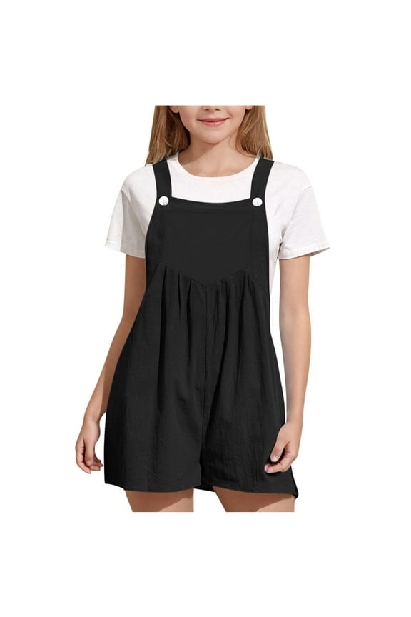 Kids Ruffled Overall Shorts Spaghetti Strap Soft with Snap Closure for Birthday Parties and Family Gatherings Black 5 Years