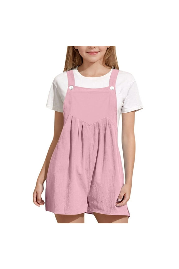 Kids Ruffled Overall Shorts Spaghetti Strap Soft with Snap Closure for Birthday Parties and Family Gatherings Pink 9 Years