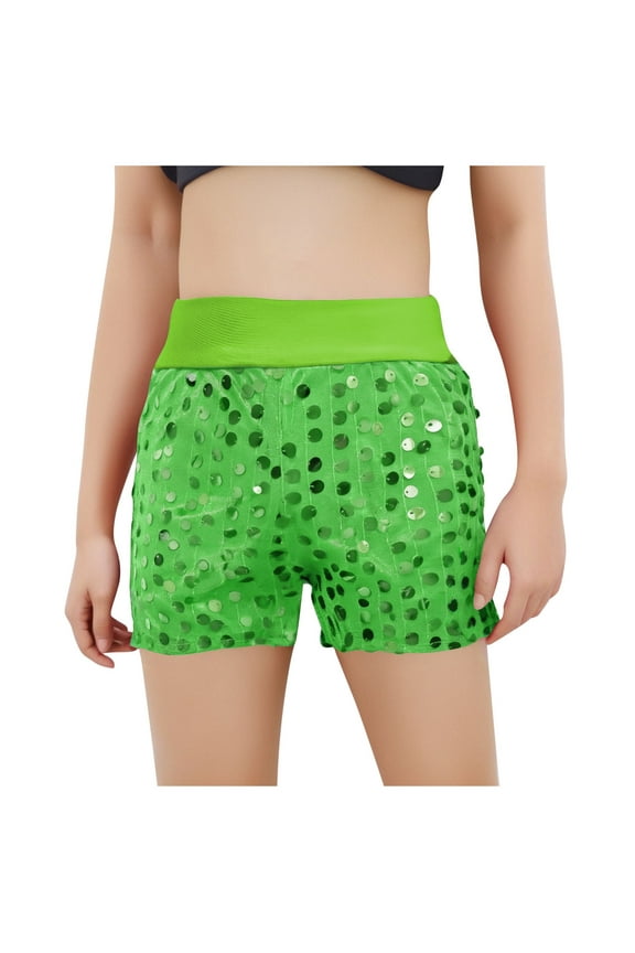 Kids Sequin Party Shorts Shiny Details Eye Catching with Elastic Waist Closure for Special Events and Performances Green 11 Years