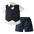 thumbnail image 1 of AINIYS Kids V Neck Pullover Button Closure Formal Polished Three Piece Vest Shirt And Shorts Set For Wedding Party Performance Blue 120, 1 of 9