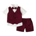 thumbnail image 1 of AINIYS Kids V Neck Pullover Button Closure Formal Polished Three Piece Vest Shirt And Shorts Set For Wedding Party Performance Wine 80, 1 of 9