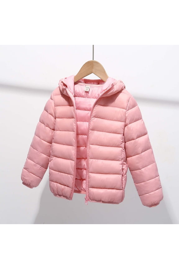 Kids Winter Lightweight Hooded Zipper Jacket Packable Fleeve Cotton Puffly Coats Warm Winter Tops Boys And Girls Pink 10 Years