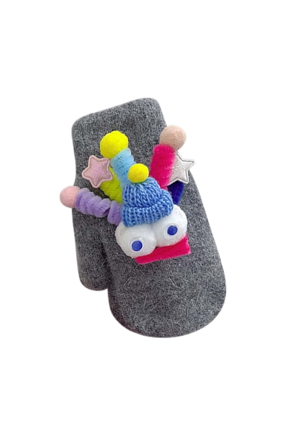 Knitted 3D Cartoon-Themed Mittens Warm Gloves for Winter Playful Use & Stylish Accessory Gray Free Size