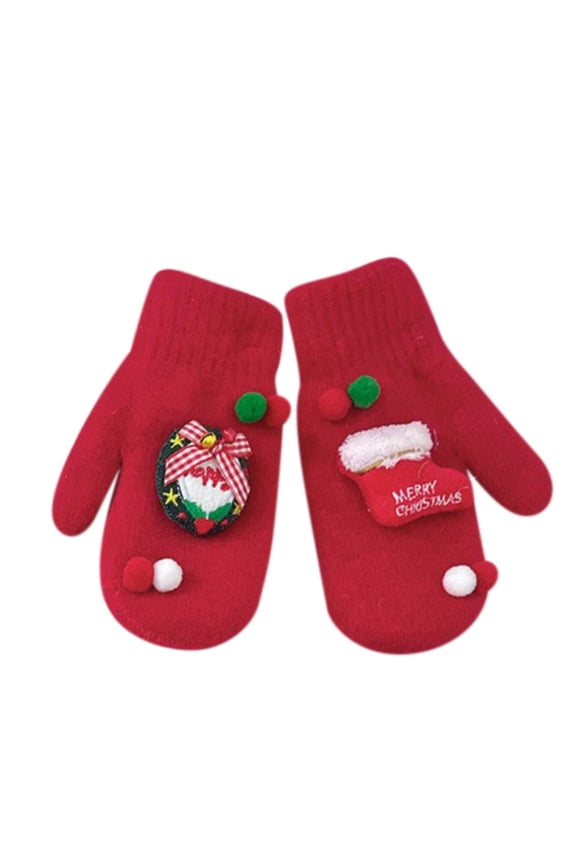 Knitted Christmas Stocking-Themed Mittens Warm Gloves for Holiday Occasions Outdoor Use & Festive Accessory Red Free Size