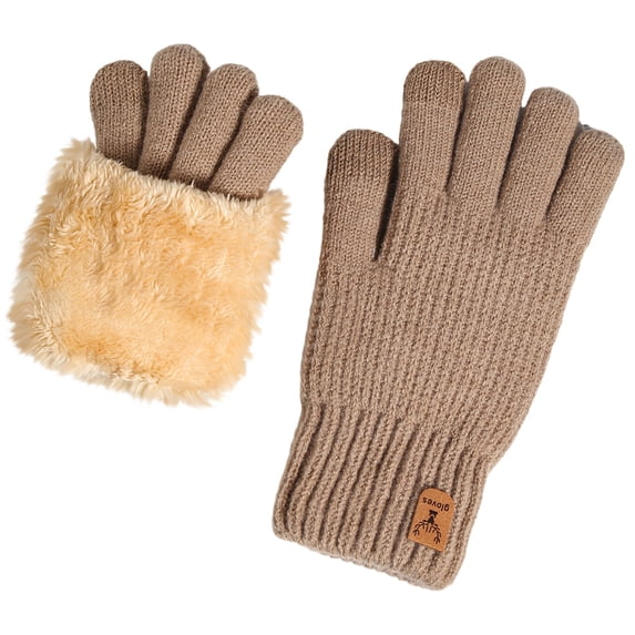 AINIYS Knitted Fleece-Lined Gloves Warm Gloves for Winter Cold Weather Outdoor Use & Stylish Accessory Khaki Free Size