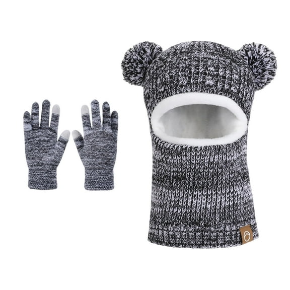 AINIYS Knitted Kids' Bear-Themed Gloves Warm Gloves for Children's Winter Outdoor Adventures Cold Weather Protection & Adorable Stylish Accessory Black Free Size