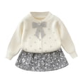 thumbnail image 1 of AINIYS Knitted Rhinestone Sweater Set Girls' Cardigan Long Sleeve Fabric Cute Print Two-piece Outfit Top and Skirt for Wedding Party Special White 5 Years, 1 of 6