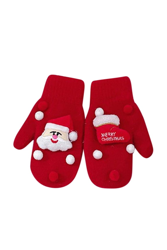 Knitted Santa-Themed Mittens Warm Gloves for Christmas Festivities Outdoor Use & Holiday Accessory Red Free Size