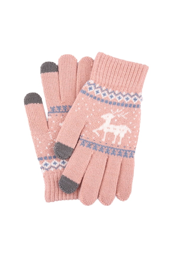 Knitted Touchscreen Gloves Festive-Patterned Warm Gloves for Winter Cold Weather Outdoor Use & Holiday-Themed Accessory Pink Free Size