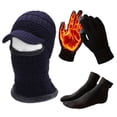 thumbnail image 1 of AINIYS Knitted Winter Hat Gloves Scarf Set Warm Velvet Protection Touchscreen Soft Outdoor Activities Three Piece Set Navy Free Size, 1 of 2