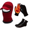 thumbnail image 1 of AINIYS Knitted Winter Hat Gloves Scarf Set Warm Velvet Protection Touchscreen Soft Outdoor Activities Three Piece Set Red Free Size, 1 of 2