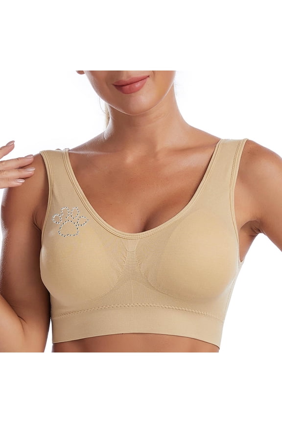 Lift and Support Push-Up Bra Seamless Soft Cup Bra Women's Cleavage Bra Breathable Everyday Bras No Underwire T-Shirt Bra Wide Straps Sports Yoga Bra Bralette Wireless Khaki XXXXL