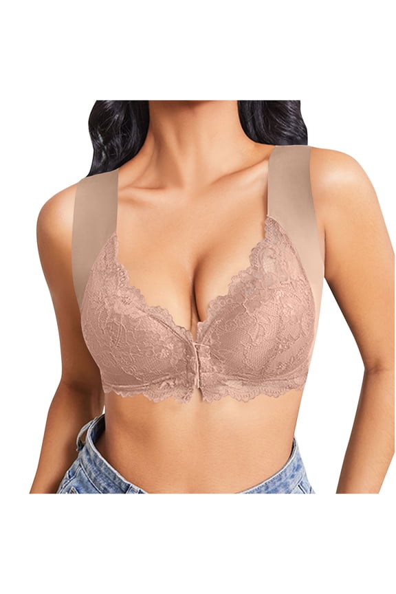 Lift and Support Push-Up Bra Secure Fit Bra for Women Plus Size Armpit Fat Control Bra Front Clousure Cleavage Bra Breathable Everyday Bras Bralette Khaki S