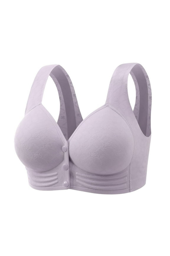 Lift and Support Push-Up Bra Soft Cup Bra Wireless Lace Cleavage Bra Breathable Everyday Bras Front Closure Secure Fit Bra for Women Plus Size Bralette Purple 46