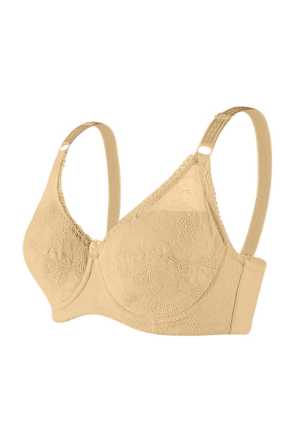Lightweight Minimizer Bra for Summer Lift and Support Push-Up Bra Secure Fit Bra for Women Bralette Thin Fabric Bralettes Breathable Everyday Bras Floral Lace Cleavage Bra Beige L