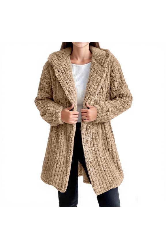 Long Fleece Jacket Girls Fuzzy Jacket Hooded Winter Coat Oversized Hoodies Button Down Shirts Trendy Outwear for Kids Khaki 9 Years