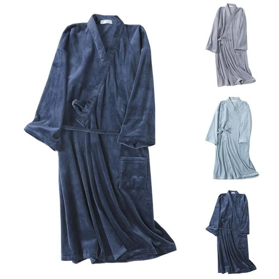 AINIYS Men's Fashion Robe Thick Warm Bathrobe, Solid Color Velour Sleepwear, Cozy Loose Pajamas for Home Use Gray XL