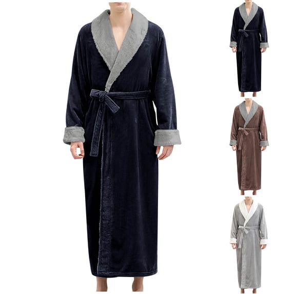 AINIYS Men's Flannel Bathrobe Thickened Long Sleeve Cozy Loungewear with Pockets for Relaxation Home Use Coffee XL