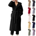 thumbnail image 1 of AINIYS Men's Fleece Bathrobe Long Sleeve Winter Warm Solid Color Lace Up Luxury able Home Wear Navy L, 1 of 4