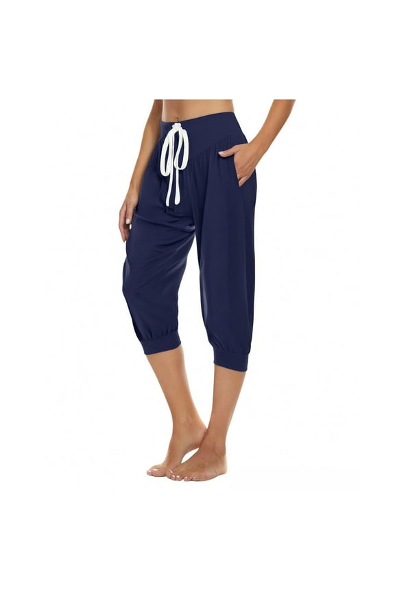Mid Rise Multi Pocket Cargo Capris Pants for Women Outdoor Hiking Casual Navy S