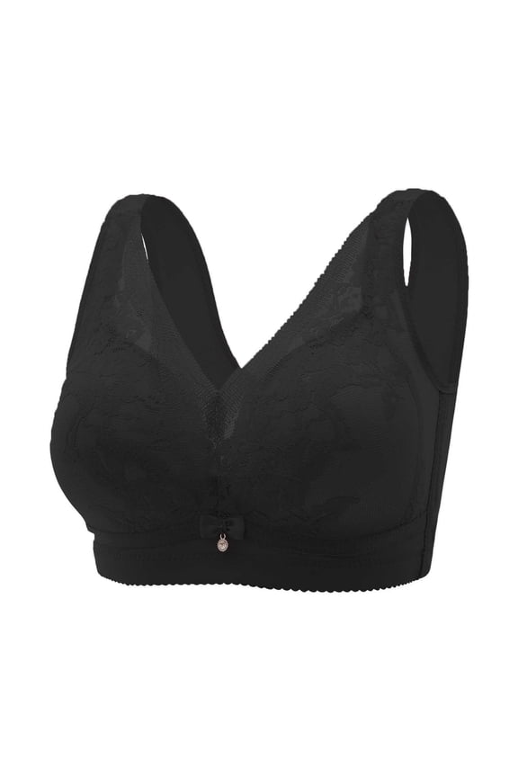 Plus Size Armpit Fat Control Bra Soft Cup Bra Wireless Floral Lace Cleavage Bra Bralette Lift and Support Push-Up Bra Breathable Everyday Bras Secure Fit Bra for Women Black 38