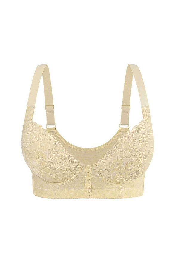 Plus Size Bralette Underwire Front Closure Push-Up Bra Secure Fit Bra for Women Floral Lace Cleavage Bra Lift and Support Push-Up Bra Breathable Everyday Bras Beige 44