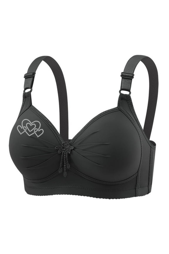 Plus Size Bralette Wireless Gathered Full-Cup Secure Fit Bra for Women Cleavage Bra Lift and Support Push-Up Bra Breathable Everyday Bras Soft Cup Bra Black 40