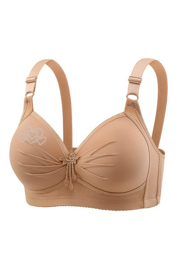 Plus Size Bralette Wireless Gathered Full-Cup Secure Fit Bra for Women Cleavage Bra Lift and Support Push-Up Bra Breathable Everyday Bras Soft Cup Bra Khaki 44