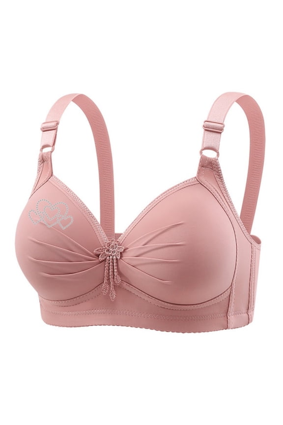 Plus Size Bralette Wireless Gathered Full-Cup Secure Fit Bra for Women Cleavage Bra Lift and Support Push-Up Bra Breathable Everyday Bras Soft Cup Bra Pink 40