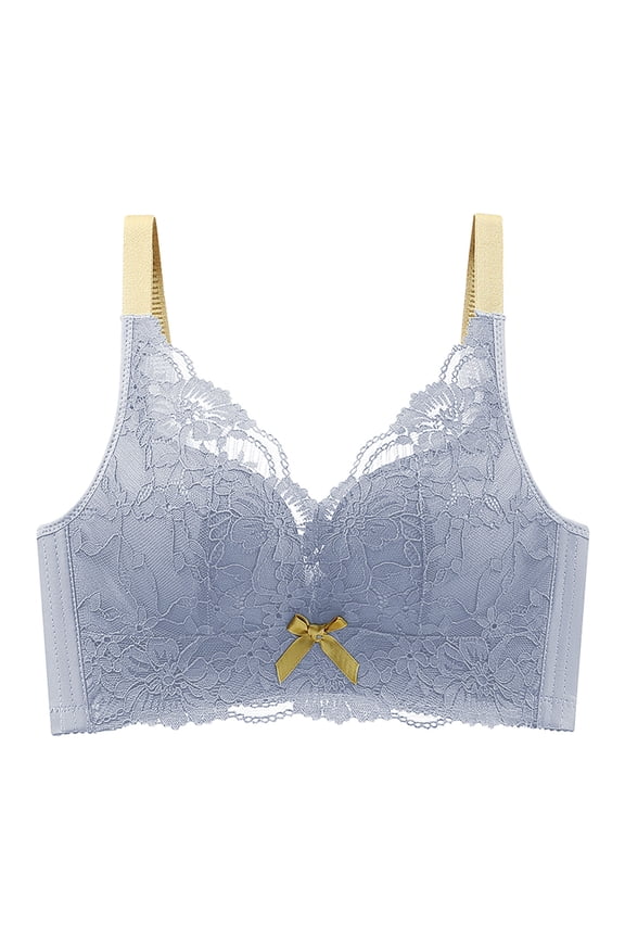 Plus Size Bralette Wireless Soft Cup Bra Floral Lace Cleavage Bra Breathable Everyday Bras Lift and Support Push-Up Bra Thin Fabric Bralettes Secure Fit Bra for Women Gray M