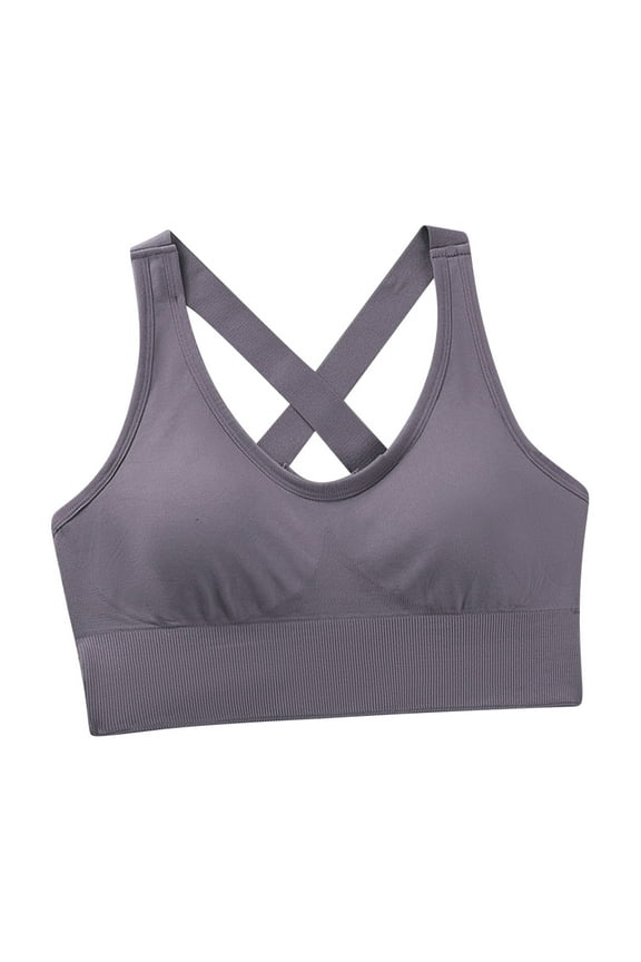 Plus Size Soft Cup Bra Secure Fit Bra for Women Breathable Everyday Bras Crosback Gathered Full-Cup Sports Yoga Bra Bralette Racerback Gray M
