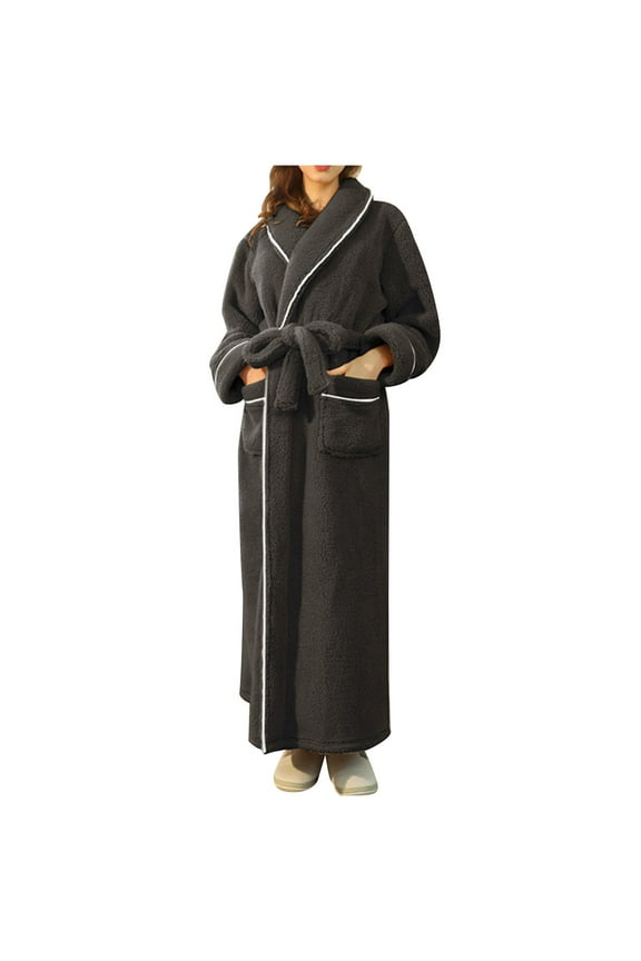 Premium Womens Plush Soft Robe Lightweight Warm Fleece Sherpa Shaggy Bathrobe Loungewear Full Length Pockets Belted Brown XXXL