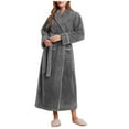 thumbnail image 1 of AINIYS Premium Womens Plush Soft Robe Lightweight Warm Fleece Sherpa Shaggy Bathrobe Loungewear Full Length Pockets Belted Brown XXXL, 1 of 6