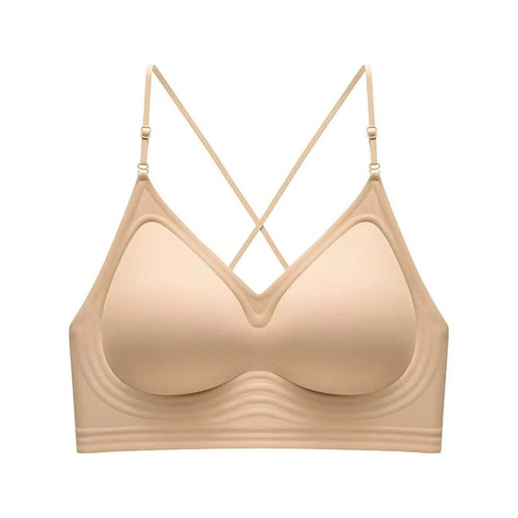 AINIYS Push Up Bras for Women Wireless Bra Silicone Soft Support Seamless V Neck Comfortable Wire Free Bralette Beige S