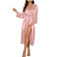 thumbnail image 1 of AINIYS Satin Robes for Women Long Sleeve Silk Bathrobe Soft Lightweight Full Length Sleepwear Pure Color Long Satin Nightgown Pink L, 1 of 6